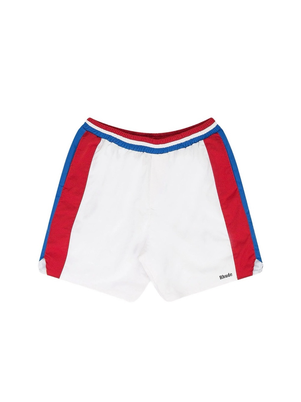 Rhude White Athletic Shorts with Red & Blue Side Stripes